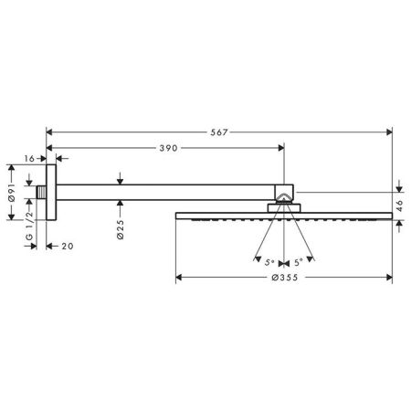 AX  Верхний душ, Ø 350мм, 1jet, с  держателем 390мм, настенный монтаж, ½’, цвет: шлифованный никель, артикул 26034820