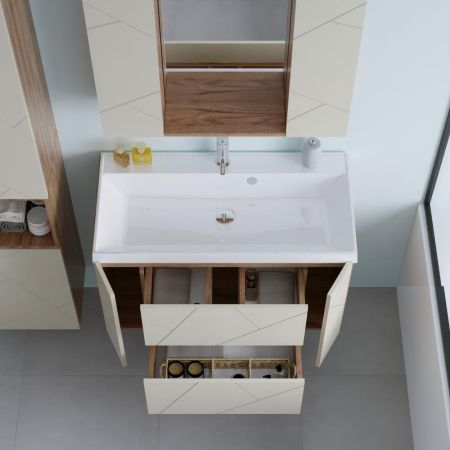 Тумба под раковину подвесная Бриклаер КРИСТАЛЛ латте, 90 см, артикул 4627125416958