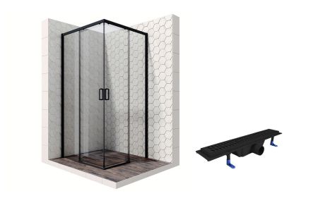 Душевой уголок Ambassador Queen Black 11011203-ST4, квадратный, линейный трап, 90х90, артикул 11011203-ST4