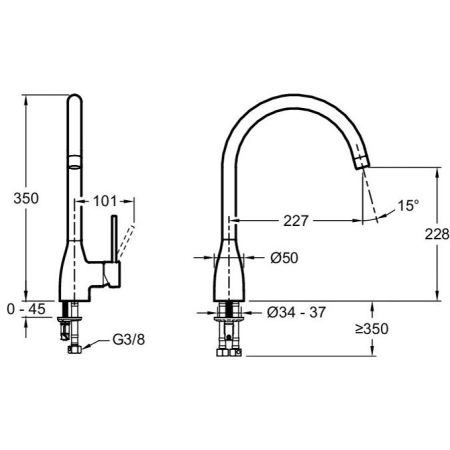 Смеситель для кухни  JACOB DELAFON MARIETTE E23303-CP (хром, L-22,7 H-22,8), шт, артикул E23303-CP