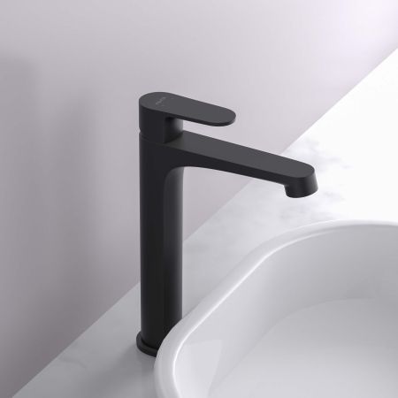 Смеситель для раковины 240, без донного клапана AQUATEK, матовый черный AQ1204MB ОБЕРОН, артикул AQ1204MB