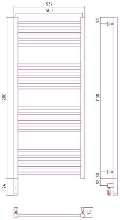 Полотенцесушитель электрический "БОГЕМА 3.0" прямая 1200х500 / МЭМ левый (Матовый белый), артикул 30-5804-1250