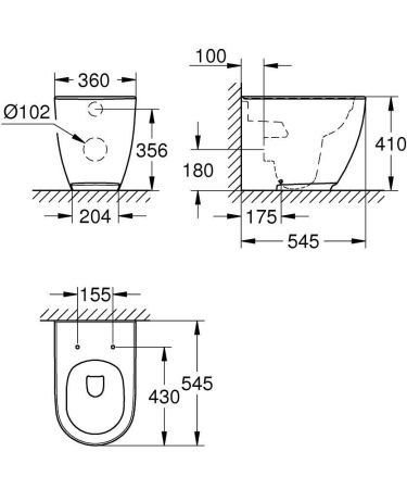 Унитаз приставной напольный GROHE Essence Ceramic, альпин-белый (3957300H), артикул 3957300H