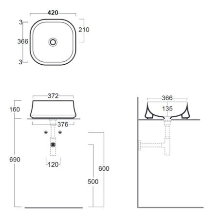 SIMAS Sharp раковина  накладная,  42х42см, без отв. под смеситель, артикул SH06bi*0