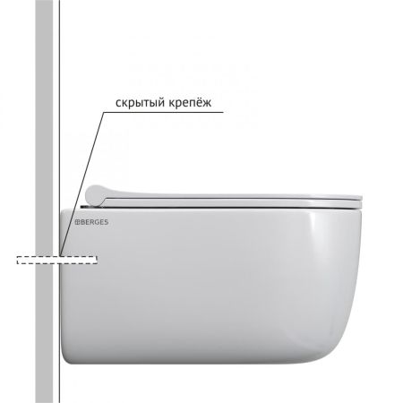 Унитаз BERGES подвестной EGO Rimless 49см, сиденье дюропласт Toma Slim SO, микролифт, быстросьем, артикул 082111