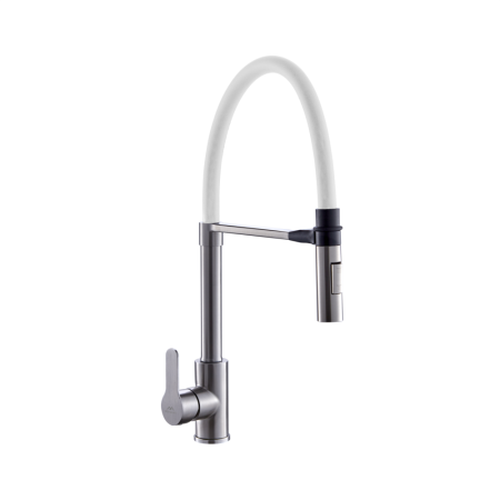 Смеситель для кухни с гибким изливом FASHUN A54511-8, сатин/белый