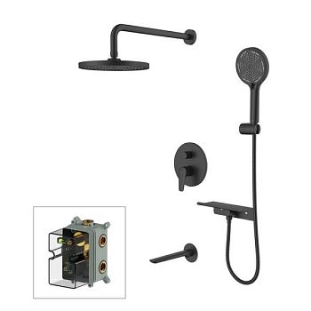 Душевая система скрытого монтажа с тропическим душем, ручным душем и изливом, черный матовый, Dale, Milardo, DALBL03M68