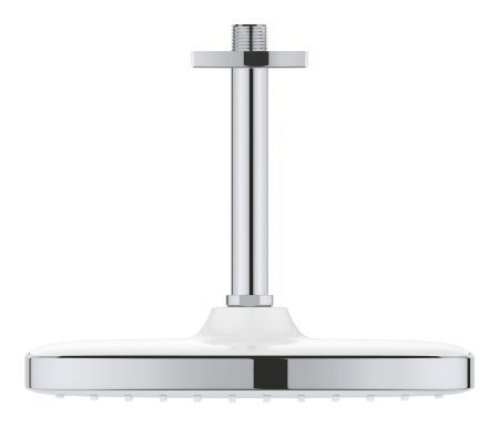 Верхний душ GROHE Tempesta CUBE 250, квадратный (низ-хром, верх-белый) + Душевой кронштейн потолочный 142 мм, хром (26688000), артикул 26688000