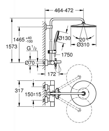 Душевая система GROHE RAINSHOWER SMARTACTIVE 26657000 (хром, металл/пластик, 175-см, круглая), шт, артикул 26657000