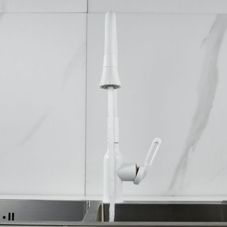 Смеситель для кухни с гибким изливом Raffine F303C-1, белый