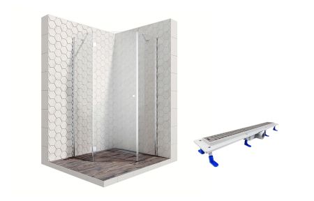 Душевой уголок Ambassador Diamond 12011111L-ST3, пятиугольный, линейный трап, 90х90