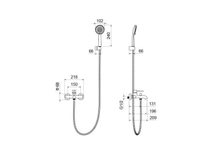 Смеситель для ванны с душевым набором AQUATEK, матовый черный AQ1349MB ЕВРОПА, артикул AQ1349MB