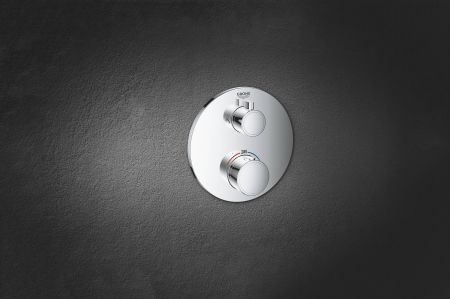 Термостатический смеситель для душа GROHE Grohtherm с переключателем на 2 положения, внешняя часть, круглая розетка, хром (24076000), артикул 24076000