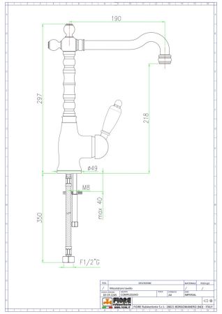 Fiore Imperiale, однорычажный смеситель для раковины без донного клапана, цвет золото