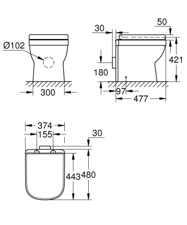 Унитаз напольный приставной GROHE Euro Ceramic, альпин-белый (39555000)