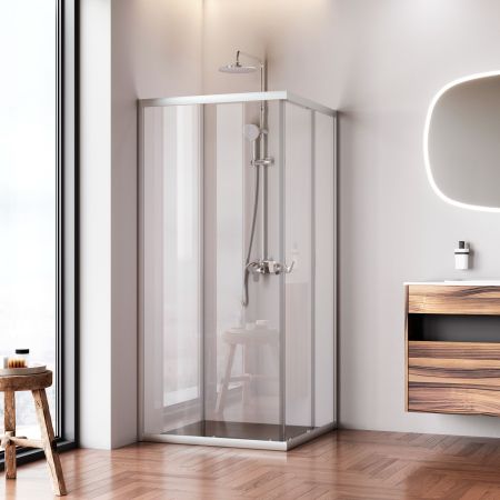 W87G-403-9090-MT Sunny душ огражд квадратн, раздвижн двери 90x90 серебро,стекло прозрачн