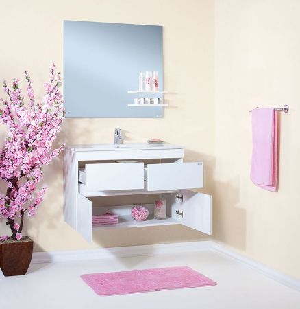 Тумба под раковину Бриклаер Мадрид 85 подвесная белая высокоглянцевая, артикул 4627125410918