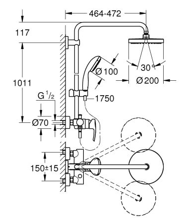 Душевая система GROHE NEW TEMPESTA 26244001 (хром, металл/пластик, 175-см, круглая), шт, артикул 26244001