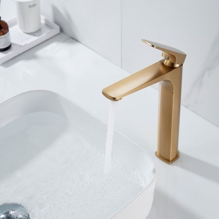 Смеситель для раковины высокий Shevanik S4211G, золотой сатин, артикул S4211G