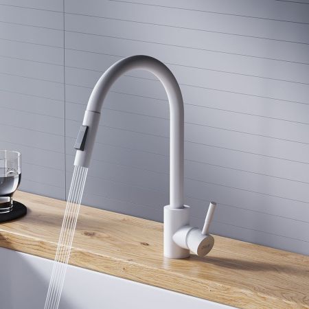 D3007533 Logic Кухонный смеситель  с вытягивающимся изливом, белый, артикул D3007533