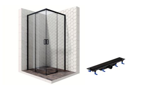 Душевой уголок Ambassador Queen Black 11011203-ST5, квадратный, линейный трап, 90х90, артикул 11011203-ST5