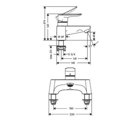 HG Metris Смеситель на край ванны, на 2 отв., переключатель вакумный, цвет: хром, артикул 31423000