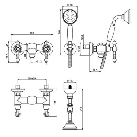 Fima Carlo Frattini Epoque Смеситель для душа, настенный, с ручным душем, цвет: золото, артикул F5055OR
