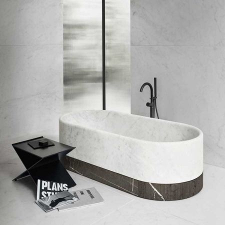 NOORTH milldue edition ROMA Ванна отдельностоящая 1700x800х500 мм., без перелива, с сифоном, цоколь Grafite, отделка Bianco Carrara, артикул 5079.A