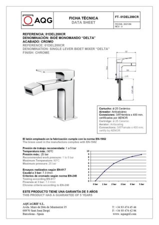 AQG Delta, однорычажный смеситель для биде без донного клапана, цвет хром, артикул 01DEL200CR