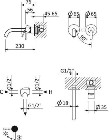 Встраиваемый смеситель для раковины CEZARES LEAF-BLI2, артикул LEAF-BLI2-L-SS
