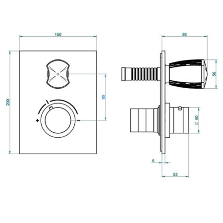 THG INFINI PORCELAINE BLANCHE Смеситель настенный встраиваемый, термостатический, с запорным вентилем, внешняя часть, цвет Matt gold PVD, артикул U2D-H53-5300BE