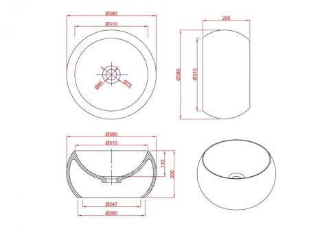 Раковина-чаша Montebianco Palla 38 12033 Белая, артикул 12033