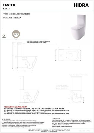 Hidra Faster, безободковый унитаз моноблок с бачком и крепежом, 68x38 см, цвет белый матовый, артикул FAR12_FA18/006