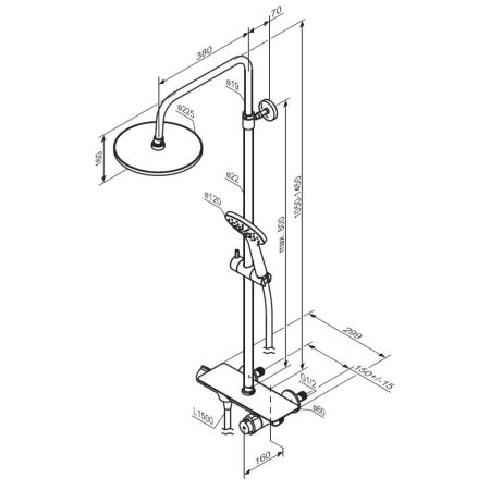 977750000 Jupiter душевая система с душевым ТМС смесителем-полкой, хром, артикул 977750000