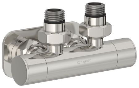 Вентиль, Сунержа, EU50, 2 х НР G 1/2" / 2 х НГ G 3/4", угловой, скрытый, материал-нержавеющая сталь, цвет-сталь без покрытия