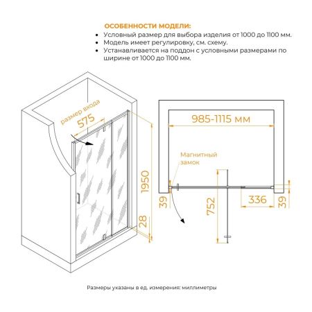 Душевая дверь RGW PA-008B (Матовое-Сатинат, 1000), артикул 350800801-24