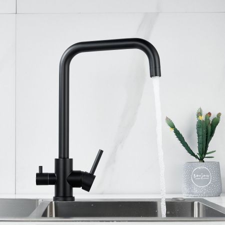 Смеситель для кухни с подключением фильтра воды Raffine F118H, черный