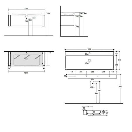 KERASAN Cento Металлическая структура подвесная со стеклянной полкой 120x45см, хром (упаковка-2 коробки)