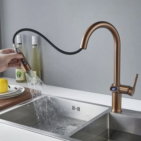 Смеситель для кухни с индикатором температуры Knotlor KN-100/RB, бронза, артикул KN-100/RB