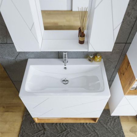 Комплект мебели для ванной Бриклаер КРИСТАЛЛ 80ZSSB, белый/дуб бунратти, артикул КРИСТАЛЛ 80ZSSB