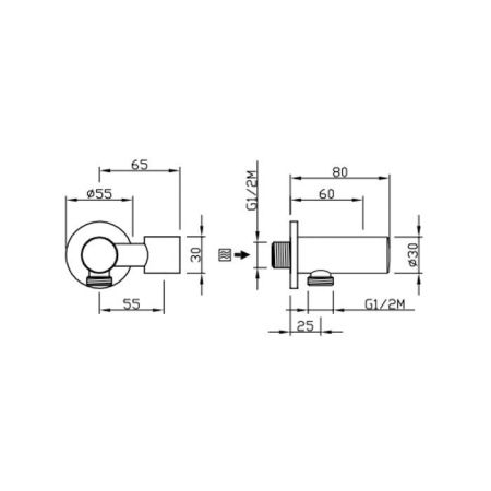 Шланговое подсоединение, Carimali, Still-Oh, держатель-в комплекте, стандарт подвода воды-1/2", цвет-хром, артикул 32865/SC-CR
