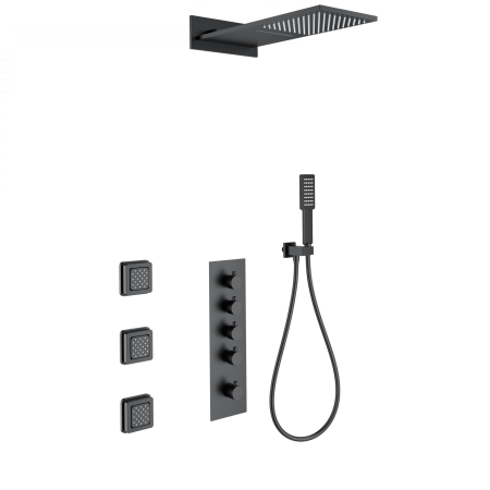 Душевая система с термостатом встраиваемая WONZON & WOGHAND, Черный матовый (WW-D4100-MB), артикул WW-D4100-MB