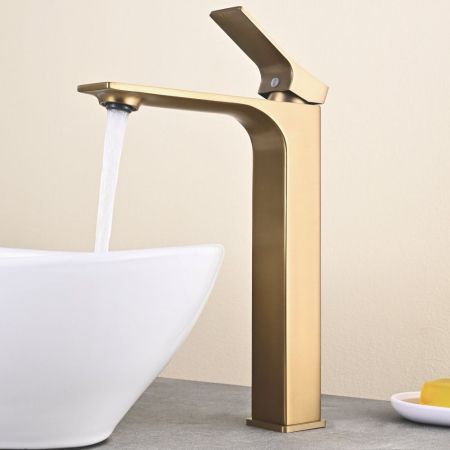 Смеситель для раковины высокий Shevanik S6111G, золотой сатин