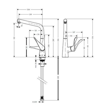 HG Metris Смеситель  для кухни на 1 отв, поворотный излив, цвет под сталь