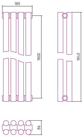 Отопительный радиатор ЭСТЕТ-11 н/ж 1800х180 / 4 сек (Матовый ЧЁРНЫЙ)