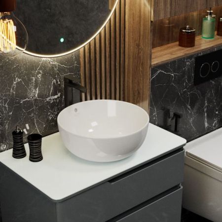 Раковина накладная белая круглая 430*430*170 (без ДК)