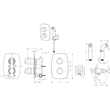 Смеситель Lemark Ursus термостатический с гигиеническим душем, встраиваемый (LM7240BL), артикул LM7240BL