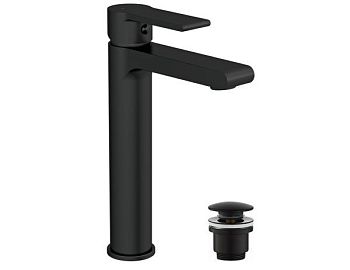 Смеситель для раковины высокий Cersanit BRASKO BLACK однорычажный черный клик клак (63111)