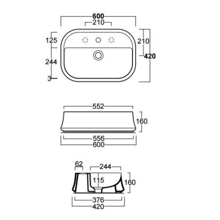 SIMAS Sharp раковина  накладная,  60х42см, с 1 отв. под смеситель