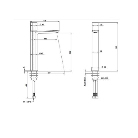 Bongio GIO3 Смеситель для раковины высокий, излив 141 мм , цвет: хром